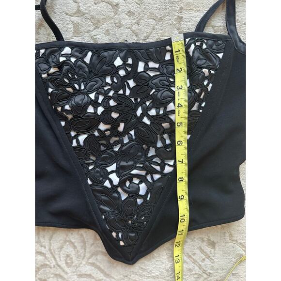 Vintage 1990s Cache by Tadashi Black White Floral Corset Top 6 S/M Lace Overlay - Picture 7 of 7